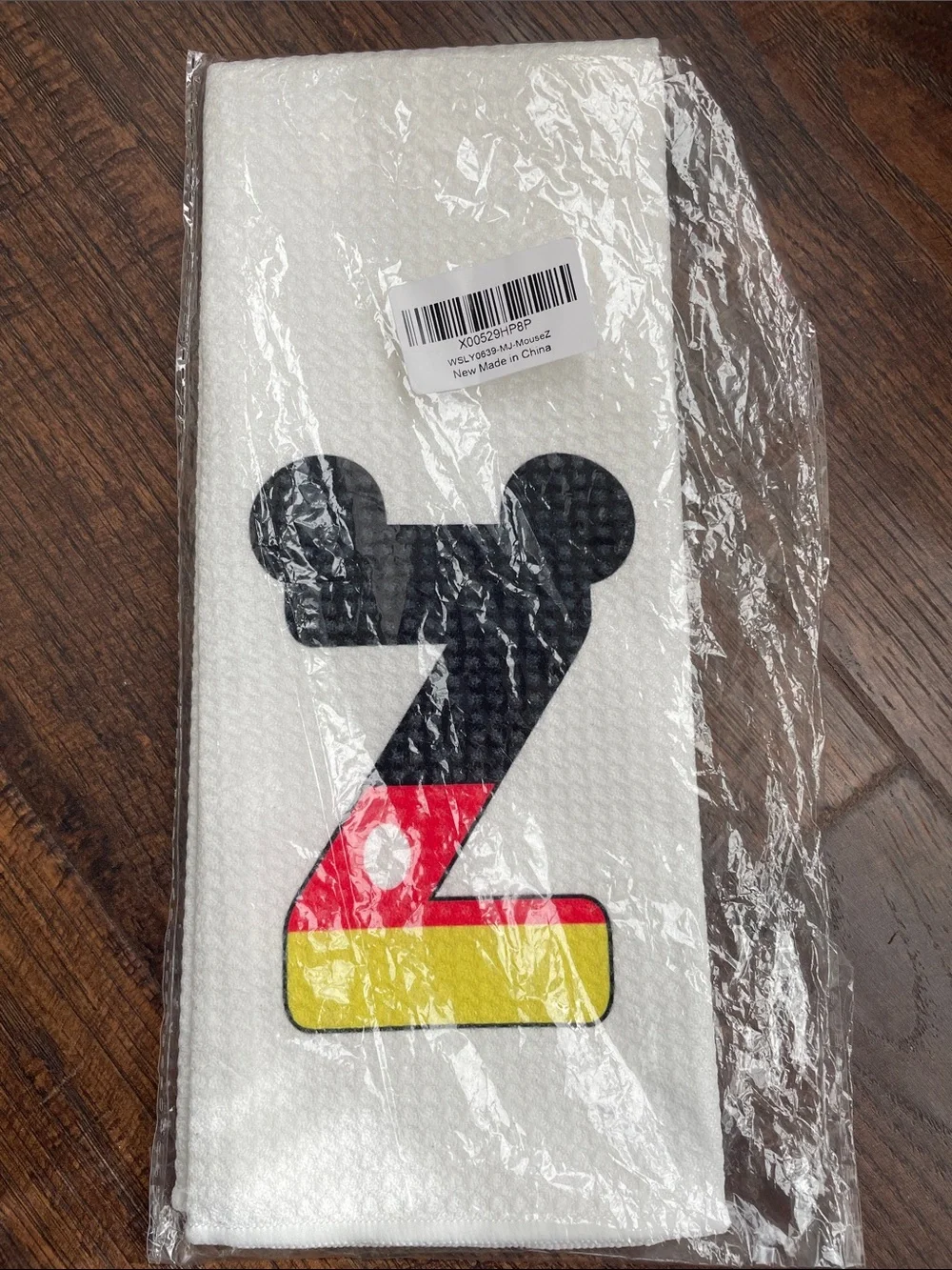 White Alphabet 'Z' with Black, Red & Yellow Mickey Mouse Print Hand Towel